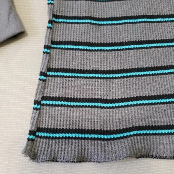 Thermal Shirt Crewneck Cotton Blend Gray Blue Stri - Picture 4 of 5